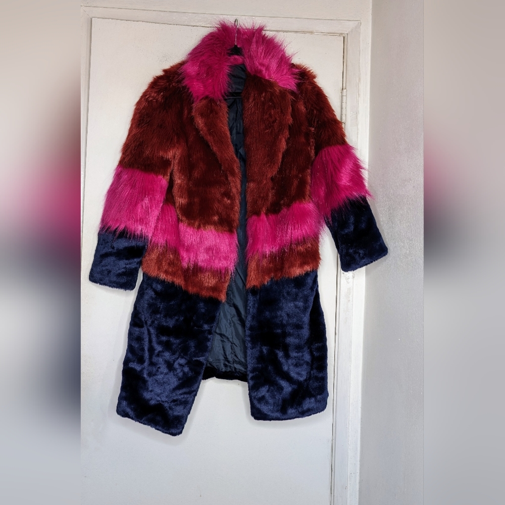 ASOS • Color Block Faux Fur Coat Size 4 - Picture 5 of 8